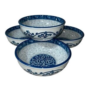 4 ~SEOKCHON LOKO Sweet Porcelain rice bowls Vine Gray Blue Print 6” #28591 Korea